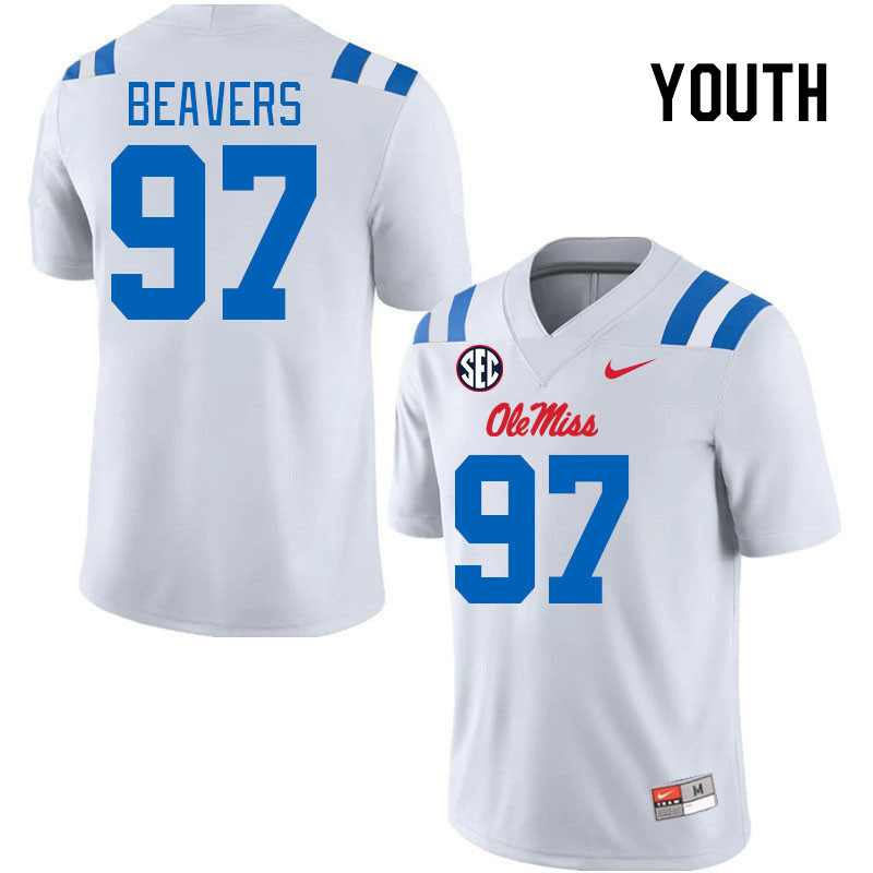 Youth #97 Kamron Beavers Ole Miss Rebels 2024 New Uniforms College Football Jerseys Stitched-White